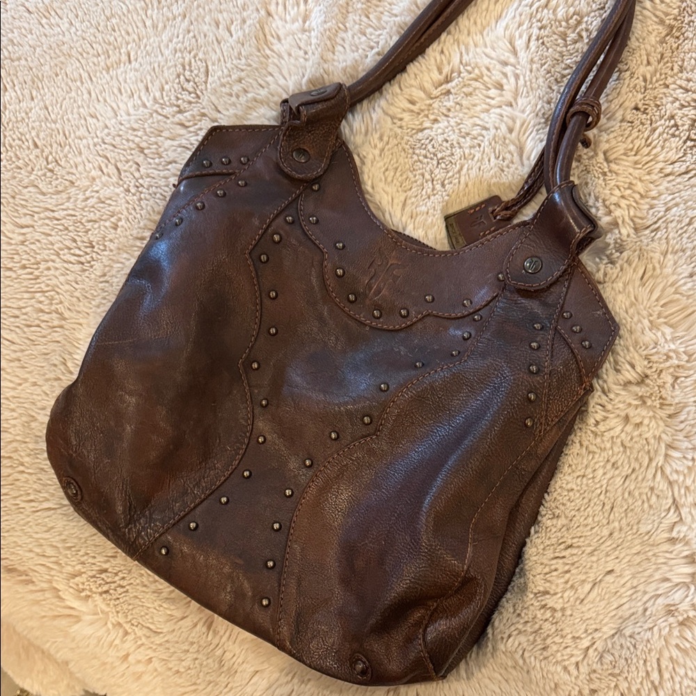 Frye Brown Leather Studded Women's Bag Purse Handbag Gorgeous Rare